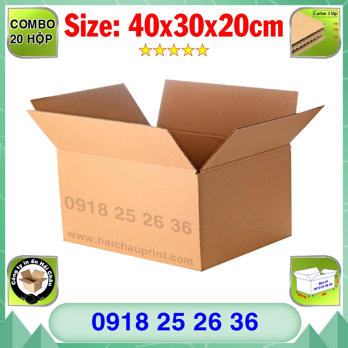 Combo 20 Thùng Hộp Carton 40x30x20cm, hàng chất lượng, carton 3 lớp [dài x rộng x cao]...