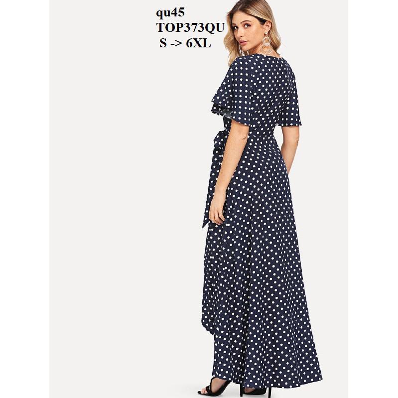 DRESS291 ĐẦM MAXI CHẤM BI NƠ EO