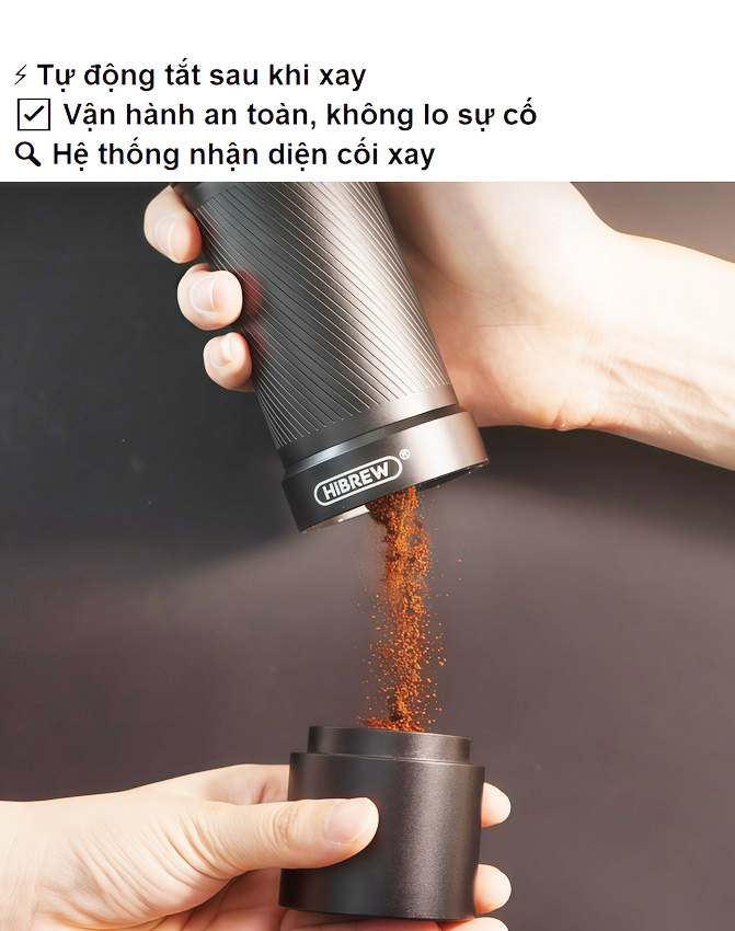 Máy xay hạt cà phê cầm tay kèm pin 60 cấp độ xay 2 trong 1 thương hiệu Mỹ HiBREW G4C - Dung lượng pin 980mAh - Hàng nhập khẩu