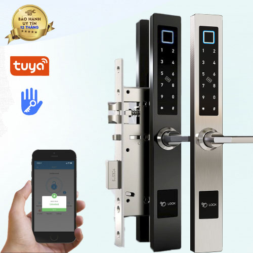 Khóa vân tay dành cho cửa nhôm xingfa, cửa sắt, mở từ xa, mở bằng bluetooth/wifi Chất liệu Thép Không gỉ 304 cao cấp