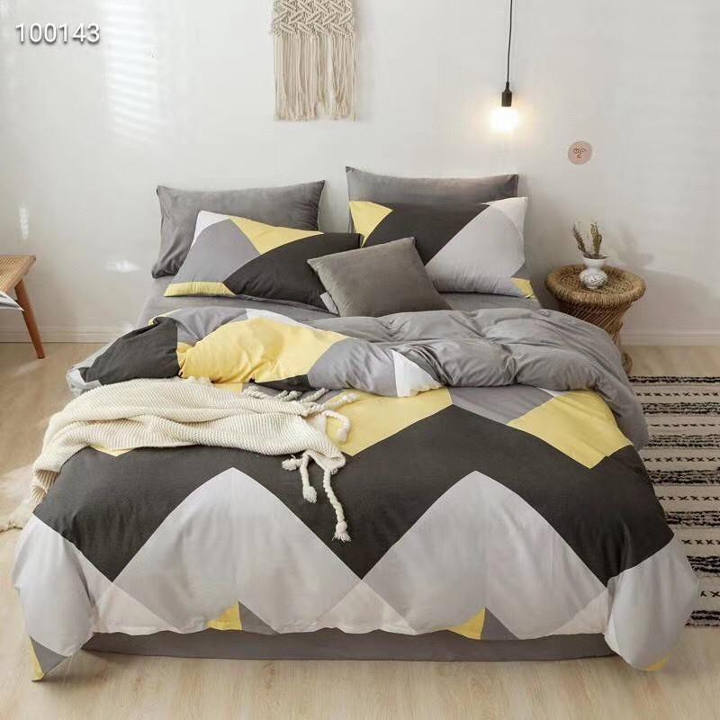 Bộ Chăn Ga Cotton Living 100%cotton Hàng Nhập Khẩu Cao Cấp 4 Món Kẻ Hiện Đại