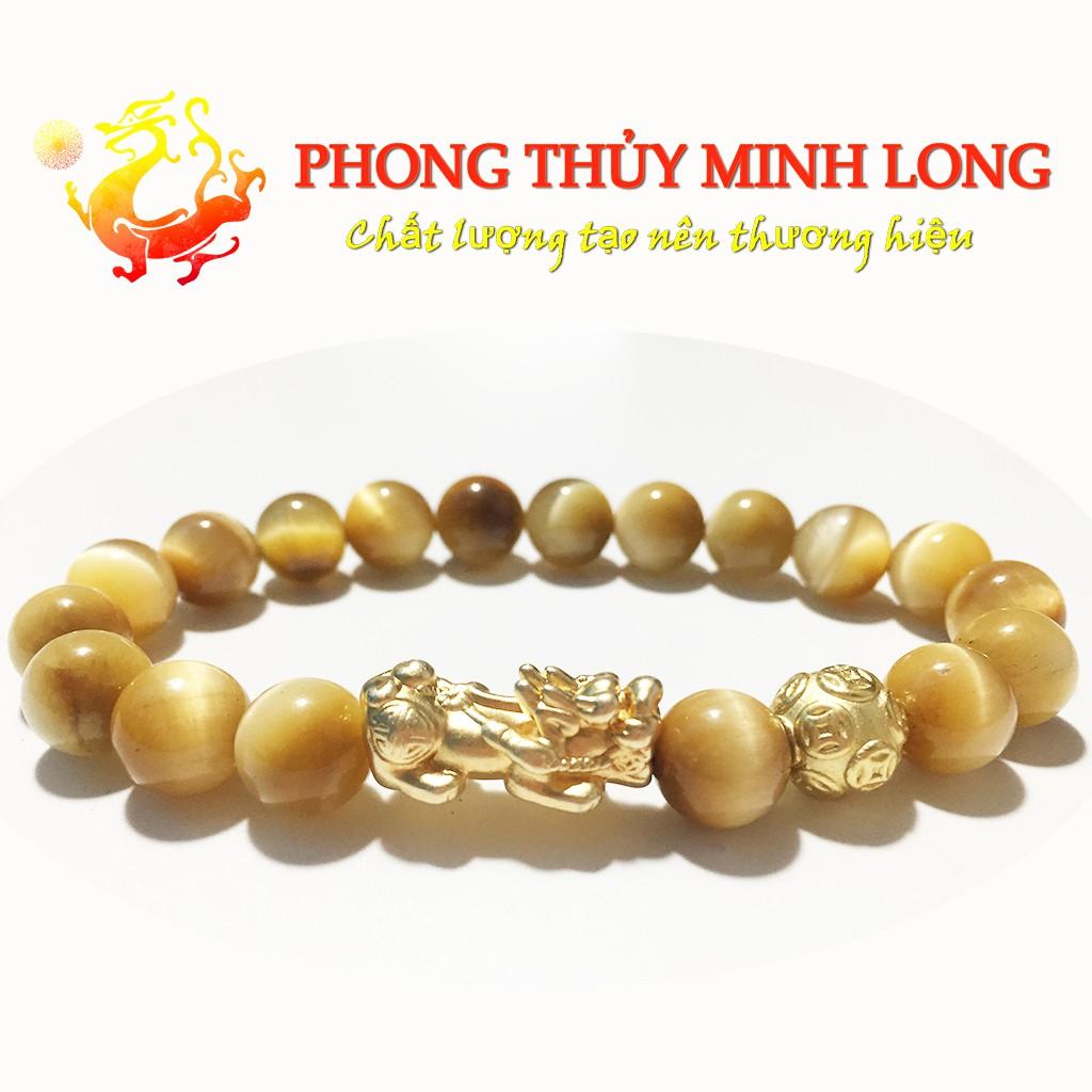 Vòng tay đá Mắt Hổ Vàng Tâm chất lượng 5A mix Tỳ Hưu và 1 Hạt Kim Tiền Vàng hợp mệnh Thổ và mệnh Kim