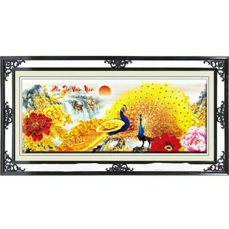 Tranh thêu chữ thập 3D Phu Thê Viên Mãn (90*41cm) chưa thêu