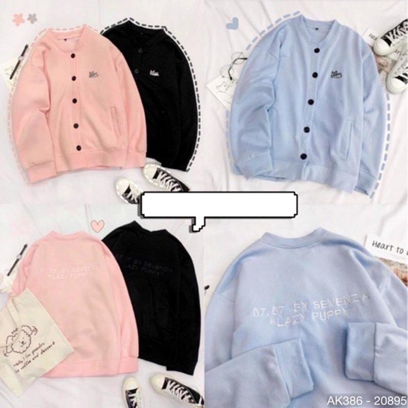 Áo Khoác Cardigan Nỉ Bông Thêu Chó Form Rộng Chất Áo Khoác Nỉ Nữ Cardigan Nữ Cài Nút THÊU CHÓ