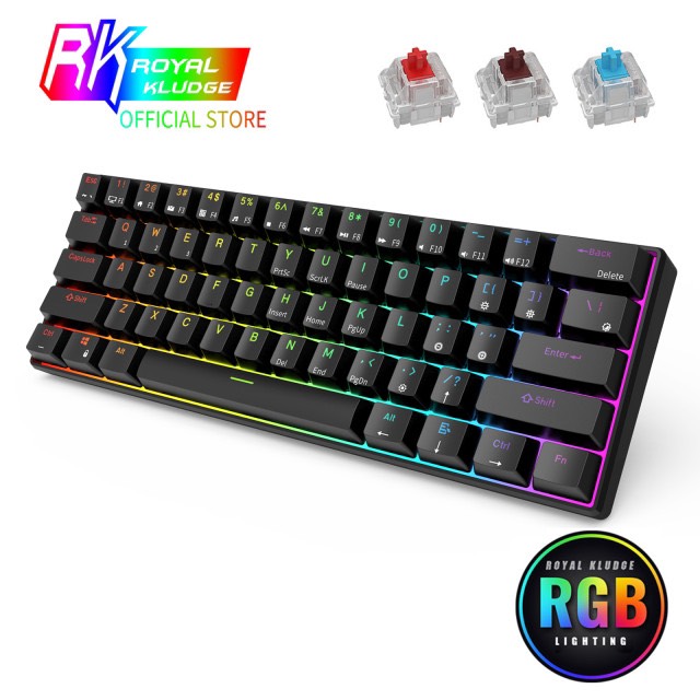 RK61 RGB HOTSWAP - Bàn phím cơ mini không dây 61 phím kết nối kết nối Dây, Bluetooth 5.1 và Wireless 2.4G - Hàng chính hãng