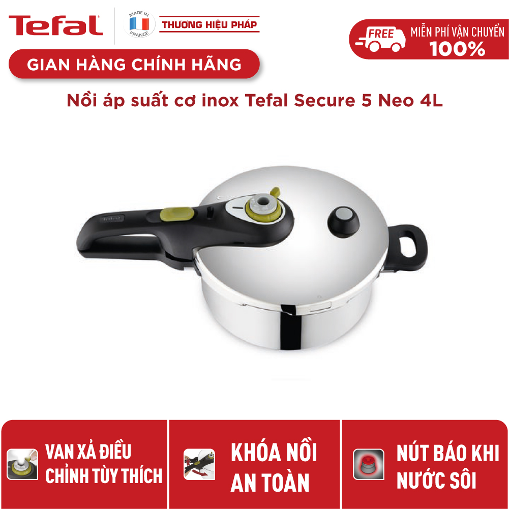 Nồi áp suất cơ inox Tefal Secure 5 Neo 4L, dùng cho mọi loại bếp - Hàng chính hãng