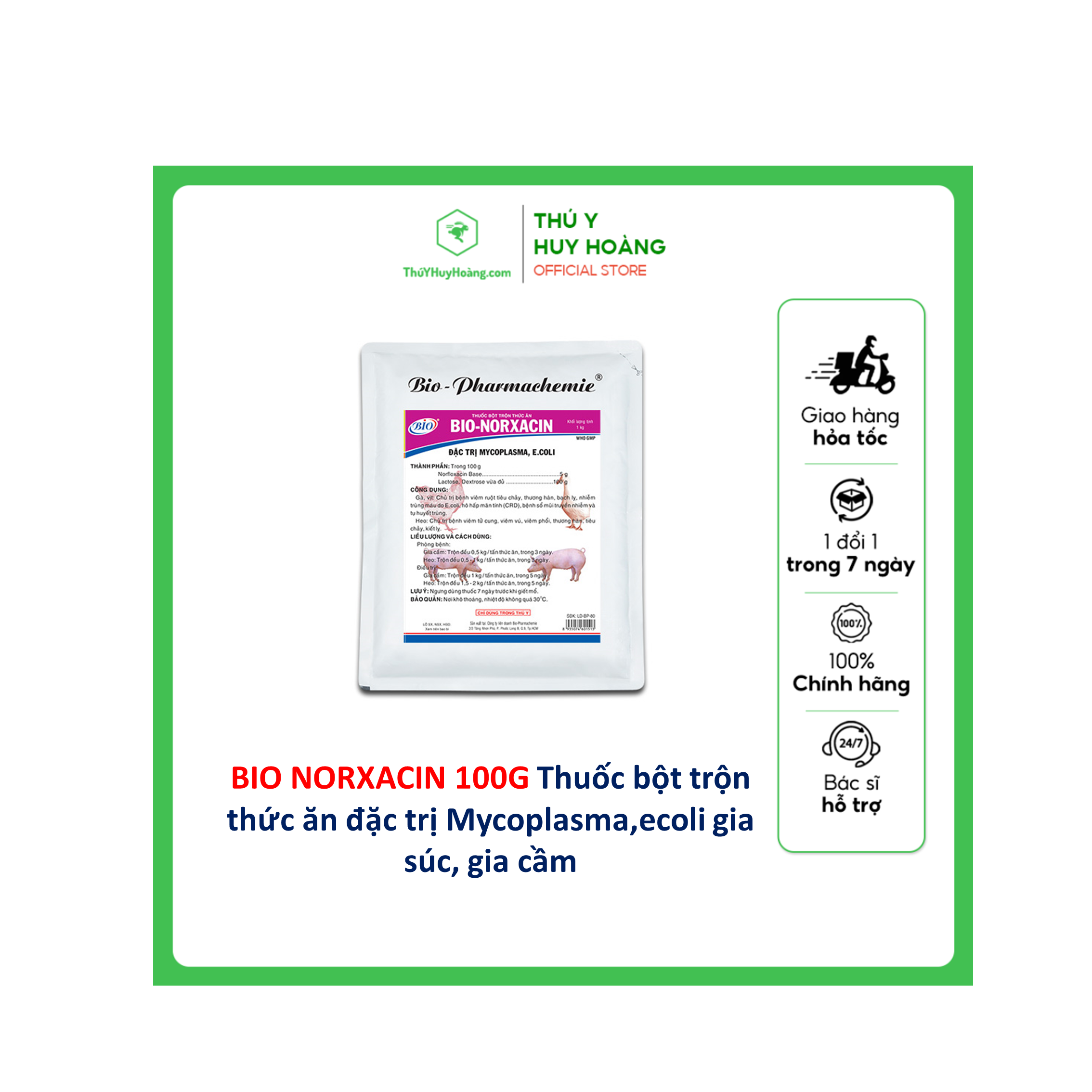 Thuốc bột trộn thức ăn BIO-NORXACIN đặc trị MYCOPLASMA,E.COLI 