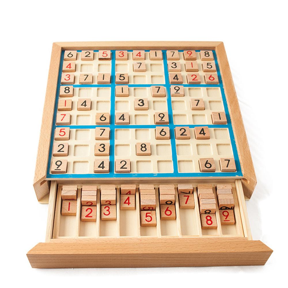 Wooden Sudoku Board Game with Drawer 81-Grid Chessboard Educational Puzzle Toys Train Logical Thinking Ability