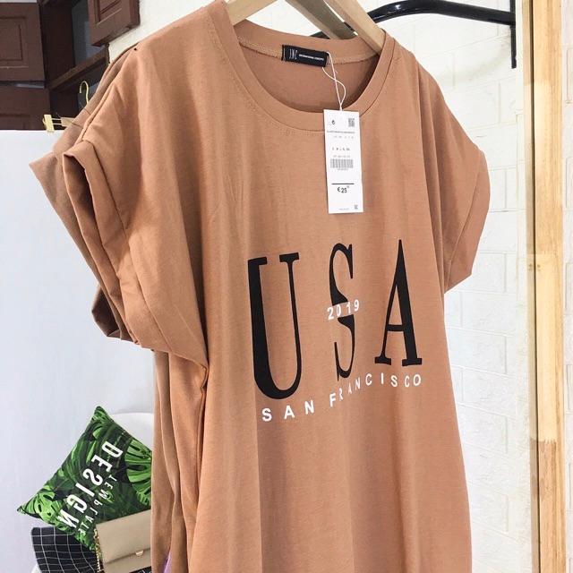 Váy suông in chữ u.s.a xẻ tà xinh xắn chất cotton