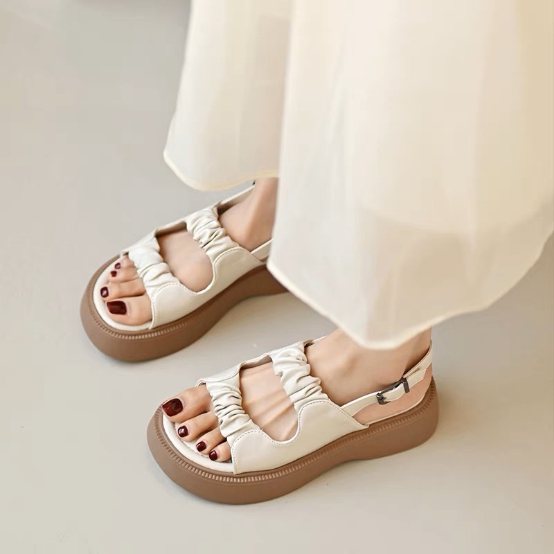 SANDAL xuồng đế cao 5 phân hàng đẹp Vituni giày nữ 2 quai ngang nhún bèo dễ thương D251