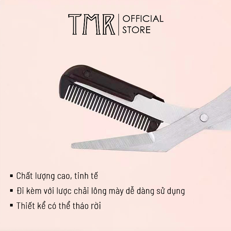 Kéo tỉa lông mày TMR - Tool In My Room, tiện lợi, chất lượng cao, được thiết kế với một chiếc lược nhỏ tiện lợi, nhỏ gọn - Lựa chọn 2 màu đen hoặc hồng