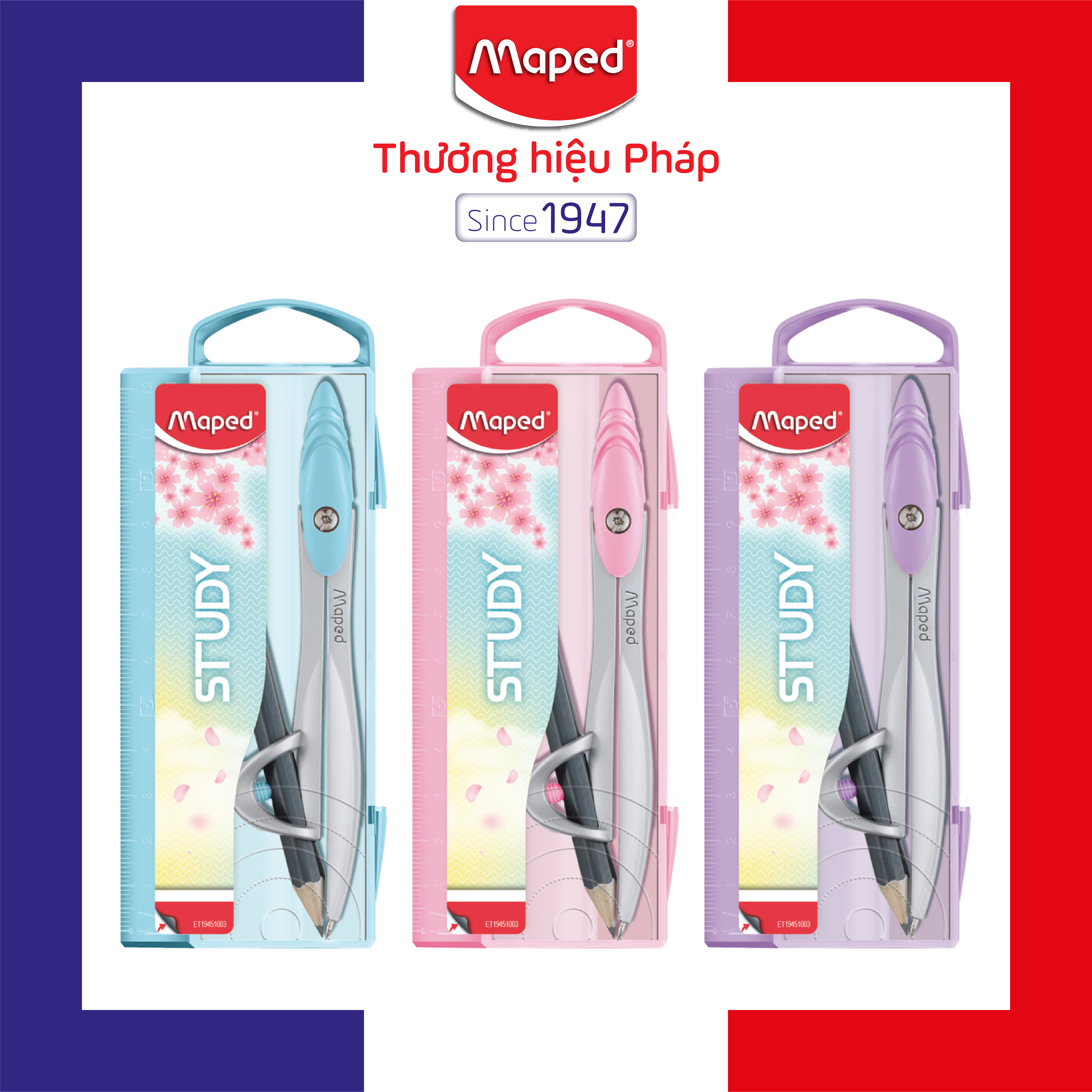 MAPED - Hộp Compa chì gỗ kim loại PASTEL - 1 cái