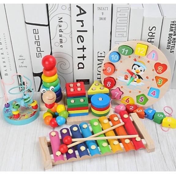 Combo 6 món đồ chơi gỗ an toàn cho bé- phát triển trí tuệ