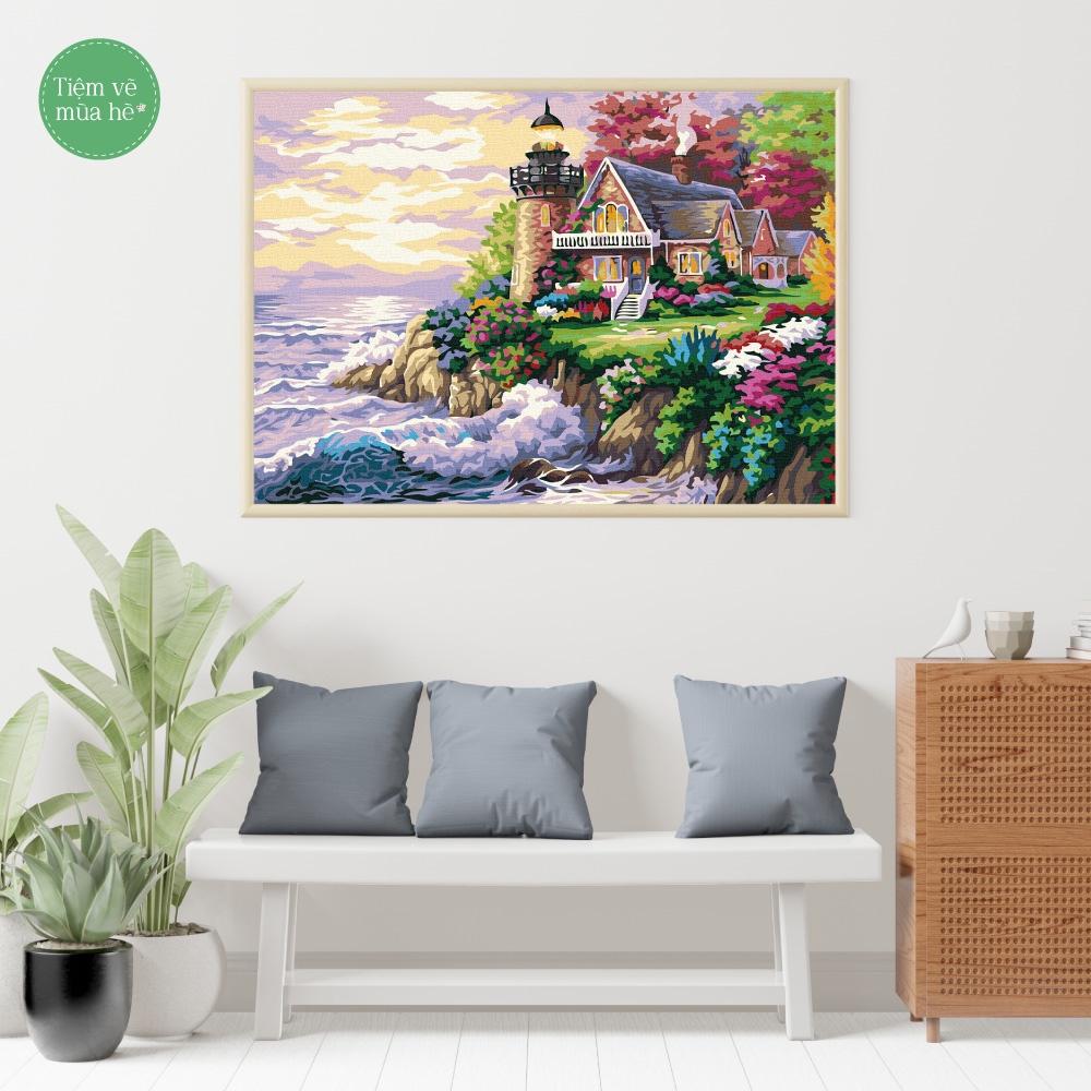 Tranh số hóa - Ngôi nhà mong ước trên biển đã căng khung 40x50cm 24 màu
