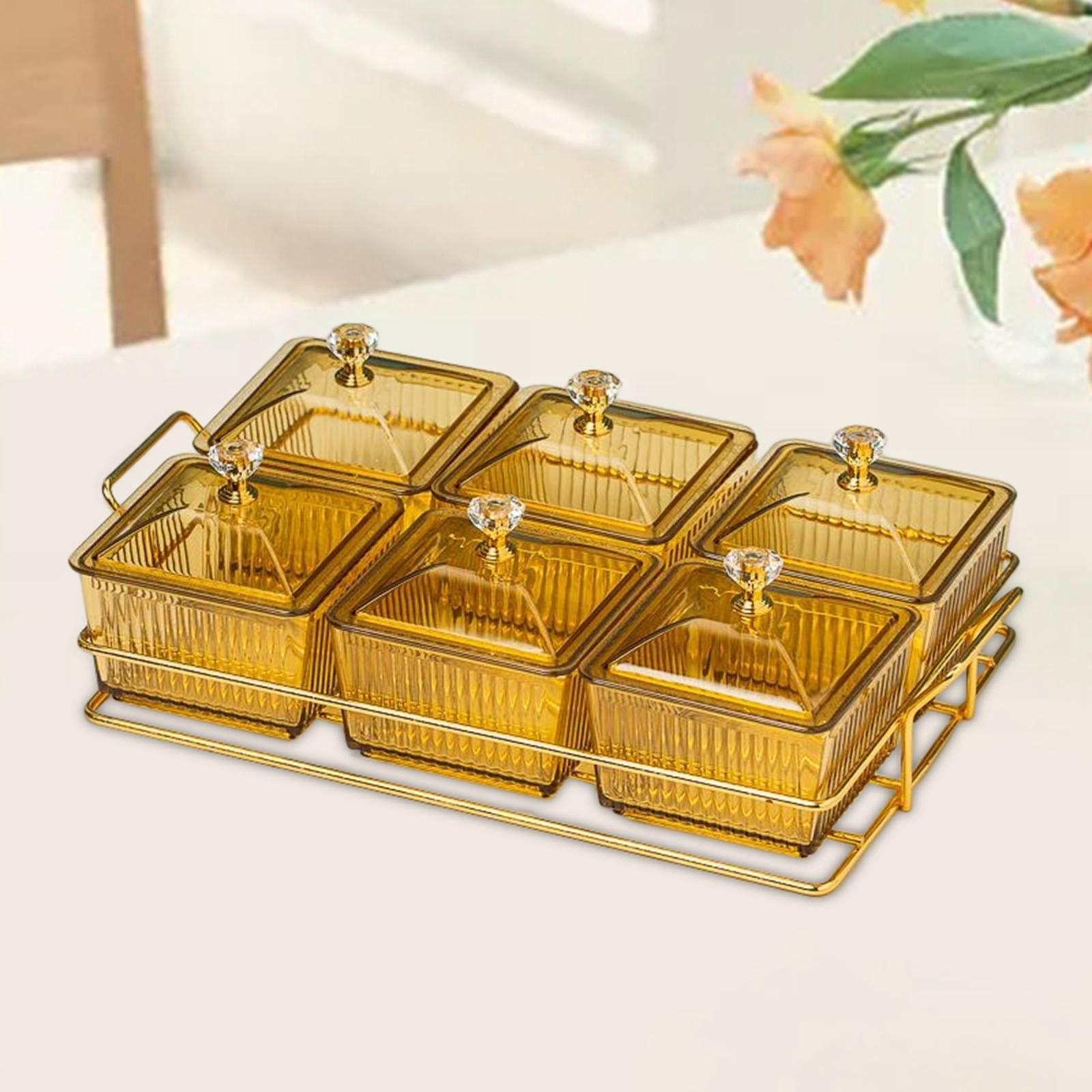Fruit Dessert Snacks Serving Platter 6 Bowls with Lid Caddy Serving Platter for Fruits