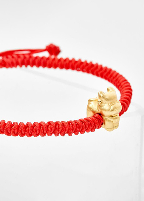 Vòng tay kết dây 12 con giáp bạc mạ vàng