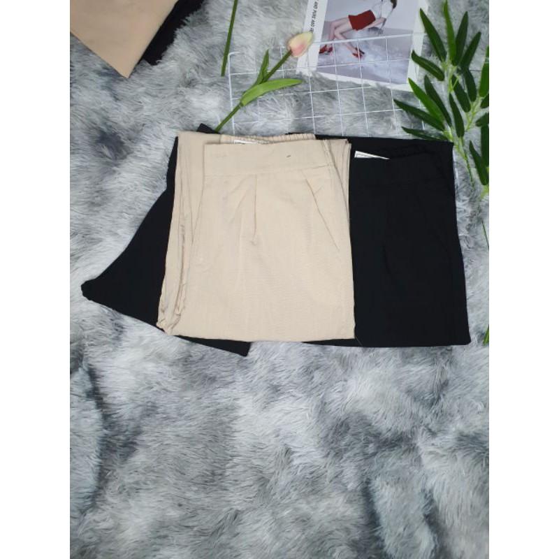 Quần đũi ống rộng dáng dài cúc thật cạp chun lưng kiểu Nhật - Quần đũi ống suông khóa trước