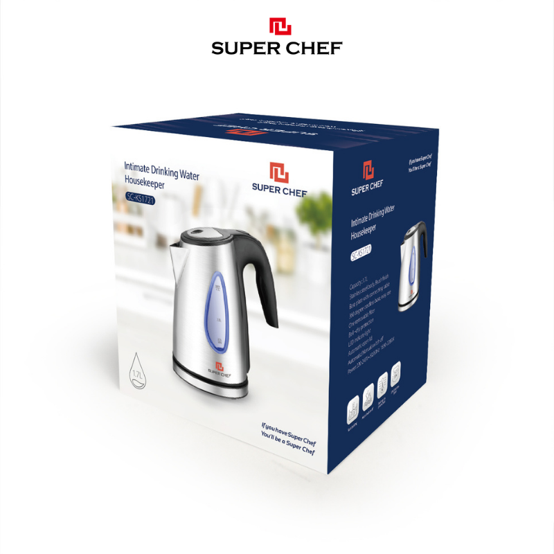 Bình Đun Siêu Tốc Inox 1.7 Lít Chính Hãng Super Chef Đun Nhanh, Inox Cao Cấp, An Toàn Sức Khỏe, Nhiều Tính Năng An Toàn Siêu Tiện Lợi