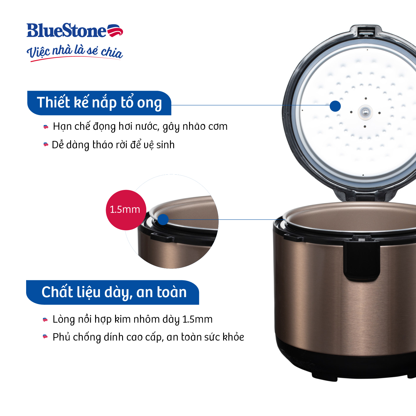Nồi cơm điện Bluestone RCB-5512 (1.2 Lít) - Hàng chính hãng