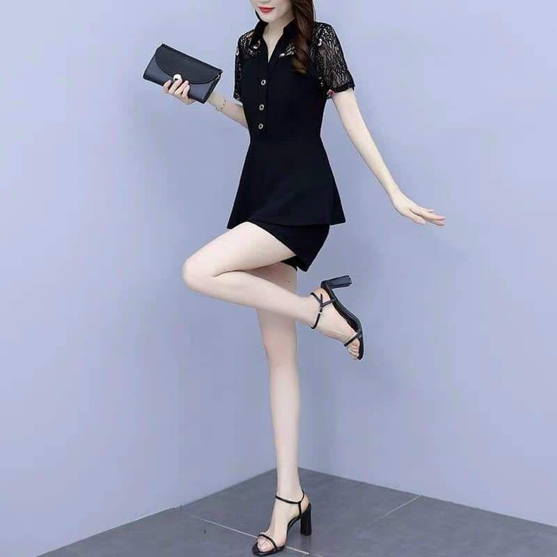 HÀNG NHẬP - SÉT BỘ SHORT THUN VAI REN LƯỚI HOA