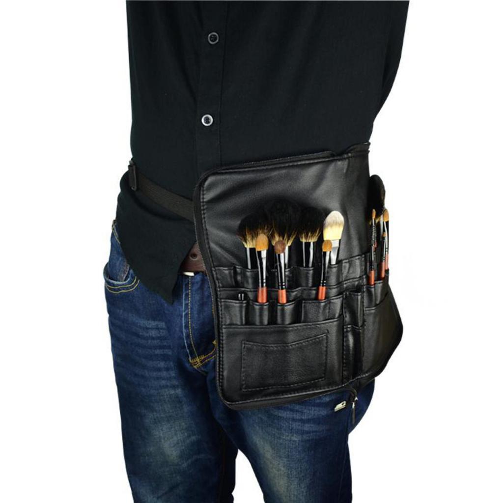 PU Leather Pencil Stationery Artist Case Makeup Cosmetic Brush Bag Belt Holder