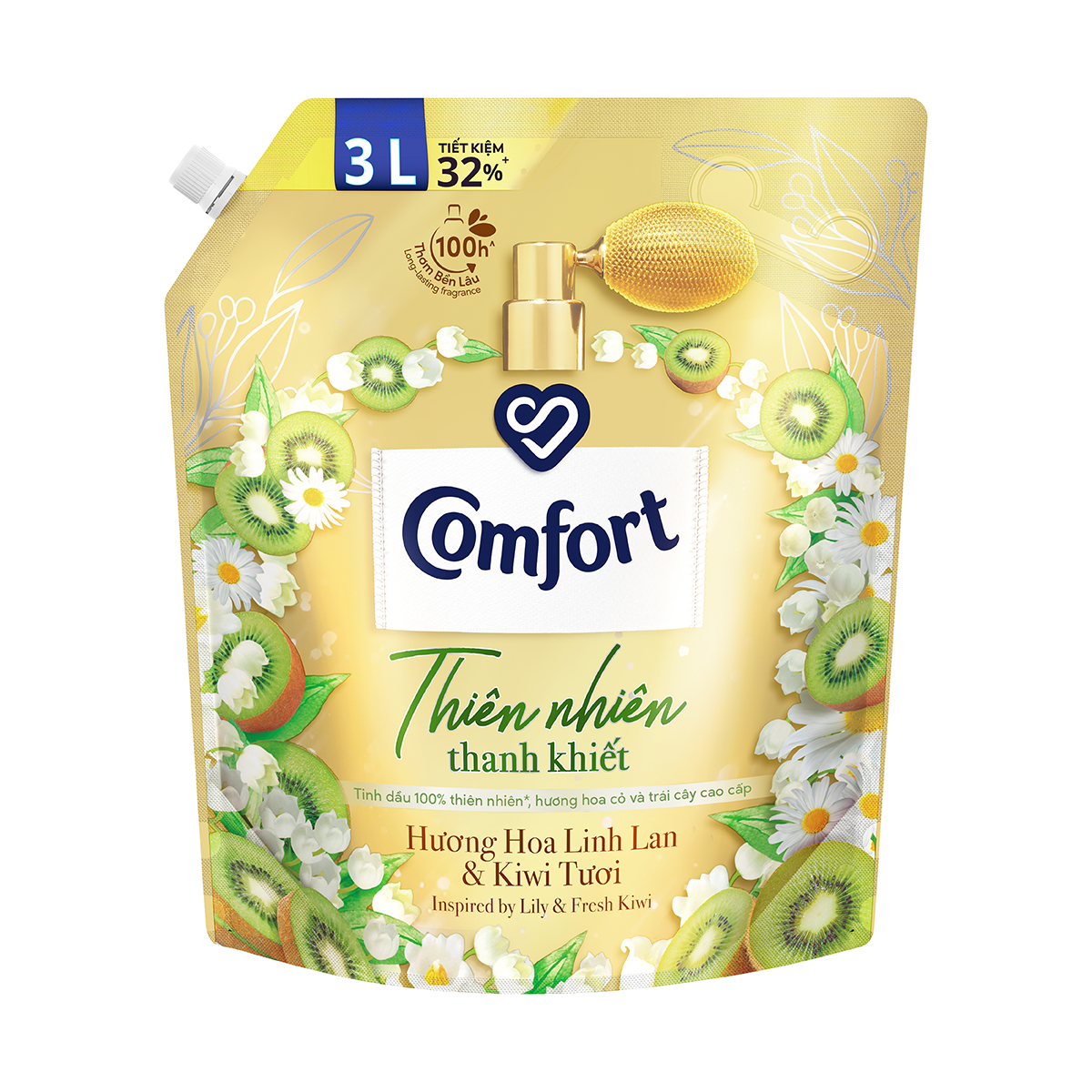 Combo 2 Nước Xả Vải Comfort Thiên Nhiên Thanh Khiết Hương Hoa Linh Lan & Kiwi Tươi 3.0L