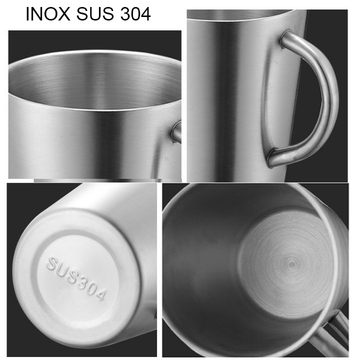 Ly-Cốc uống trà cà phê bằng inox 304 loại 2 lớp 300ml có tay cầm, cách và giữ nhiệt tốt