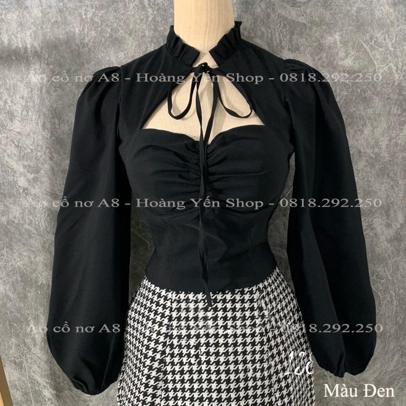 Bộ Áo cổ nơ A8 và chân váy rút CV08.Áo chất liệu kate lụa siêu đẹp, chân váy cotton co dãn 4 chiều có dây rút siêu xinh