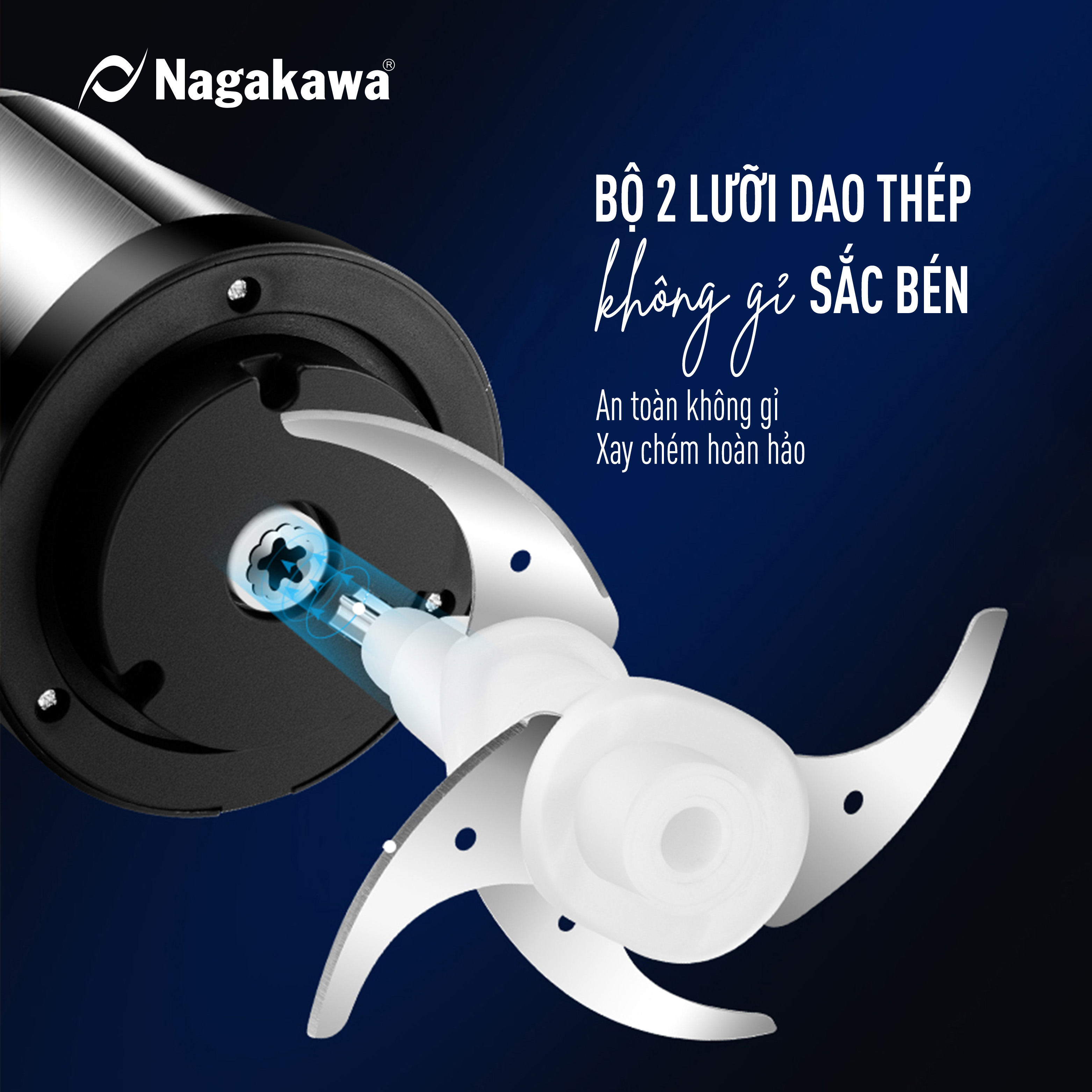 Máy xay thịt đa năng Nagakawa NAG0822 - Lưỡi dao kép - 6 chức năng - Hàng chính hãng