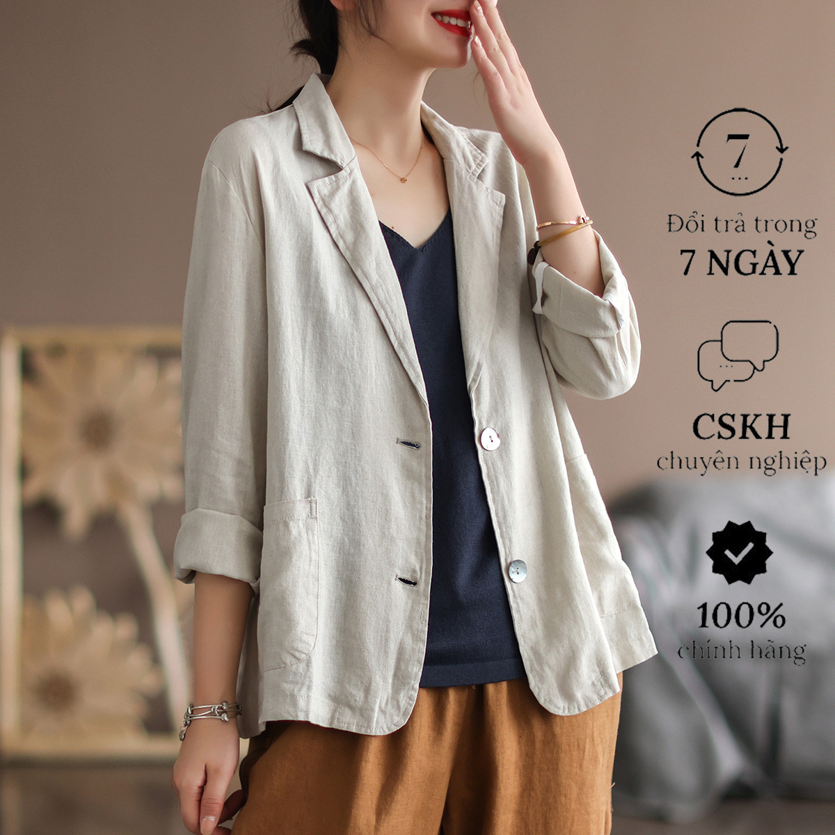 Áo Blazer Linen Nữ Dài Tay 1 Lớp Mẫu Mới Phong Cách Hàn Quốc Áo Vest Blazer Nữ Khoác Ngoài Chất Linen Cao Cấp Haint Boutique Bz03