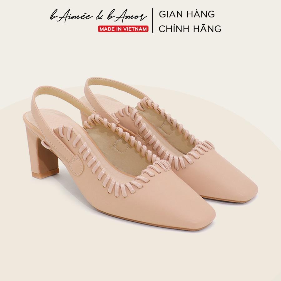 Giày cao gót nữ slingback 7p bít mũi quai sau hở gót đế vuông dáng sandal sục mũi vuông công sở bAimée &amp; bAmor - MS1761