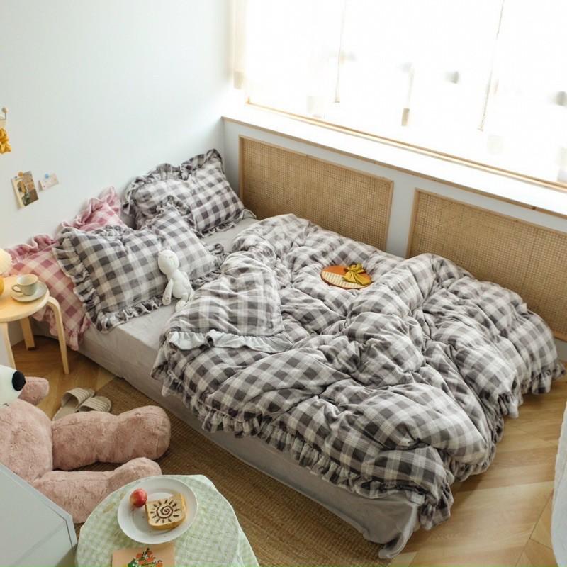 Set Nỉ Nhung Hàng Nhập Khẩu Cao Cấp 4 Món Kẻ Đen Viền