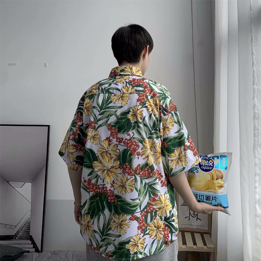 Áo Sơ Mi Nam Ngắn Tay In Hoa Phong Cách Hawaii