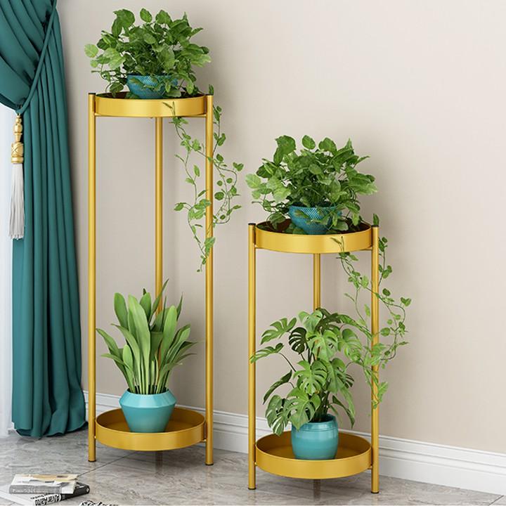 Kệ hoa 2 tầng mẫu tròn chất liệu cao cấp, kệ để cây cảnh, kệ trang trí nhà cửa mẫu sang trọng, kệ bắc âu
