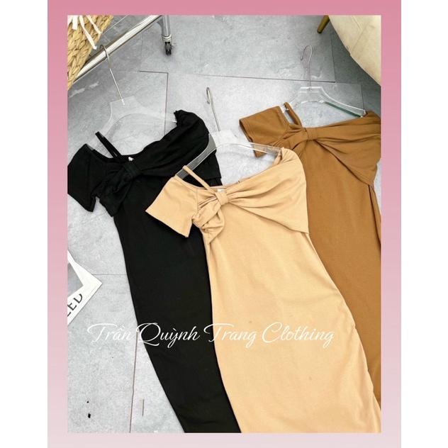 Đầm ,váy body nơ lệch vai