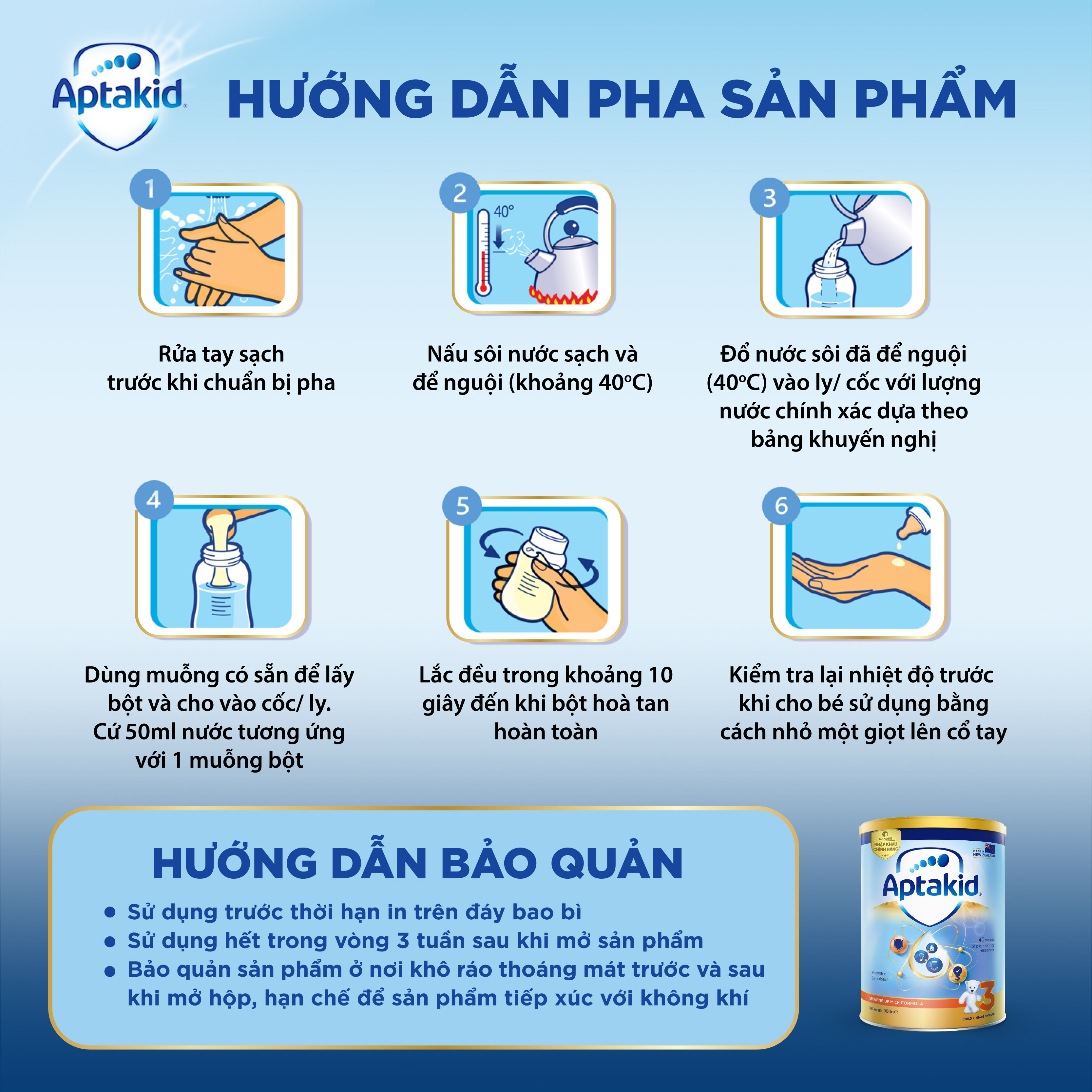 (Tặng bộ sáp và khuôn) Sữa bột Aptakid New Zealand hộp thiếc (900g) cho bé trên 24 tháng tuổi