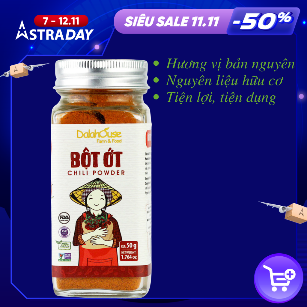 Ớt bột hữu cơ sấy lạnh Dalahouse 50gr - Nguyên màu, nguyên mùi, nguyên vị, Tiện dụng