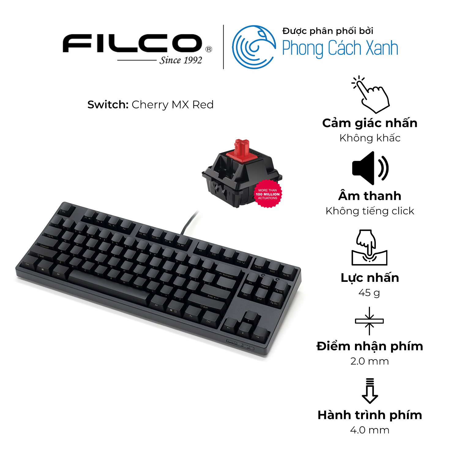 Bàn phím cơ Filco Majestouch 3 Ninja Tenkeyless - Hàng Chính Hãng