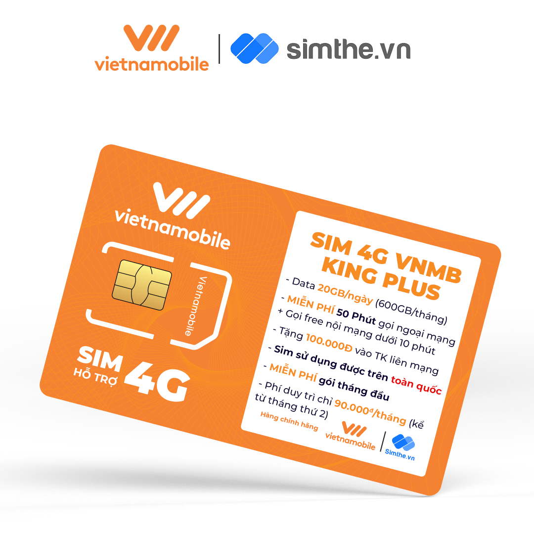 Hình ảnh [FREE 1 Tháng] Sim 4G Vietnamobile KING PLUS 20GB/Ngày - 600GB/Tháng. Miễn Phí 50 Phút Gọi Ngoại Mạng + Free Nội Mạng. Tặng 100K Tài Khoản Chính. Dùng Trên Toàn Quốc Chỉ Với 90K/Tháng - Hàng Chính Hãng