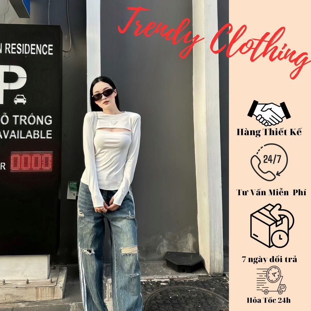 Áo thun, áo thu đông, áo dài tay kiểu dáng khoét ngực trẻ trung Trendy Clothing
