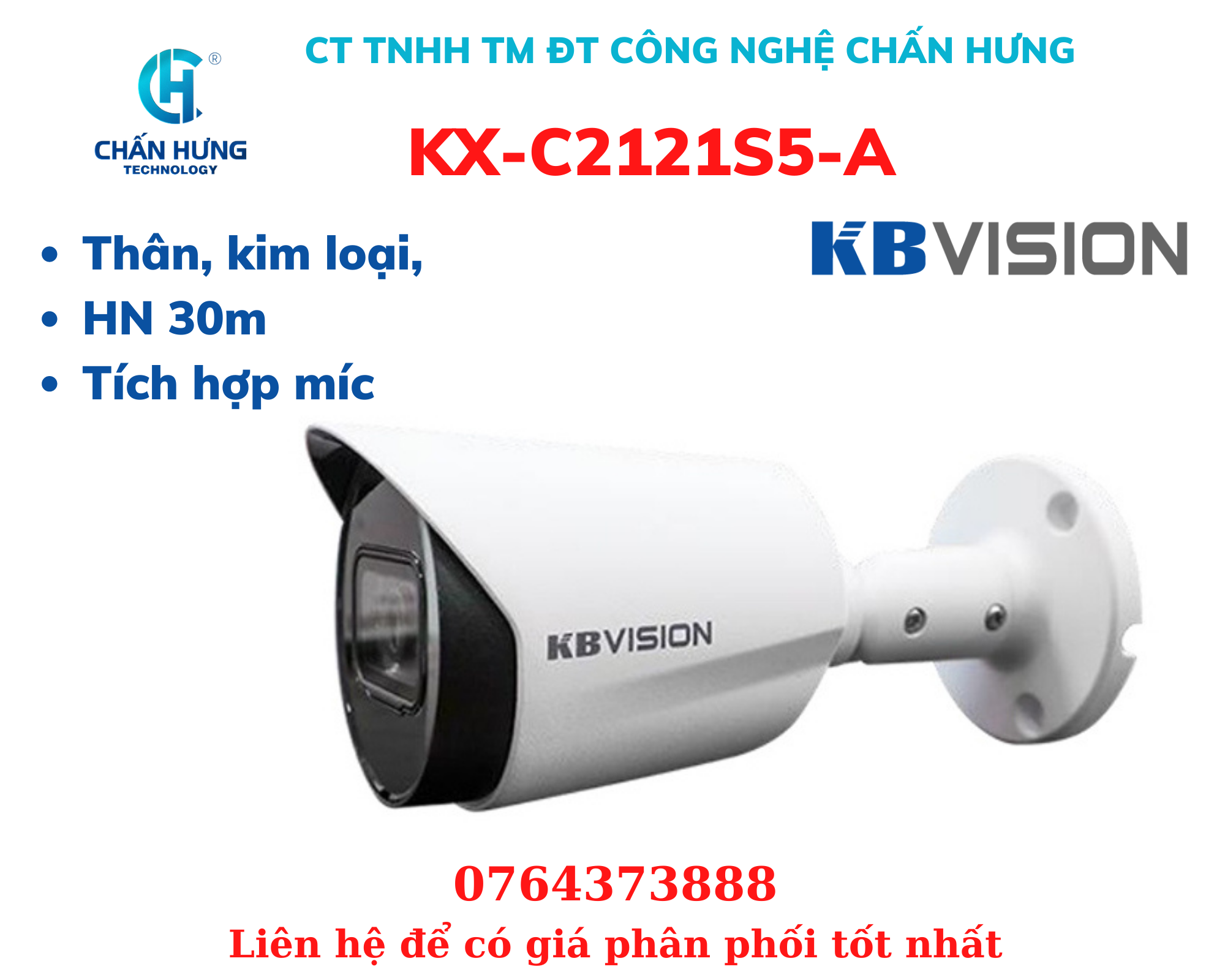 Camera KBVISION KX-C2121S5-A 4 in 1 hồng ngoại 2.0 Megapixel - Hàng chính hãng