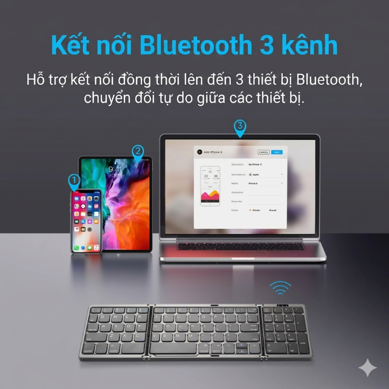 Bàn phím Gấp gọn mini không dây Bluetooth B89 - pin sạc TypeC cho PC Laptop điện thoại máy tính bảng hàng nhập khẩu