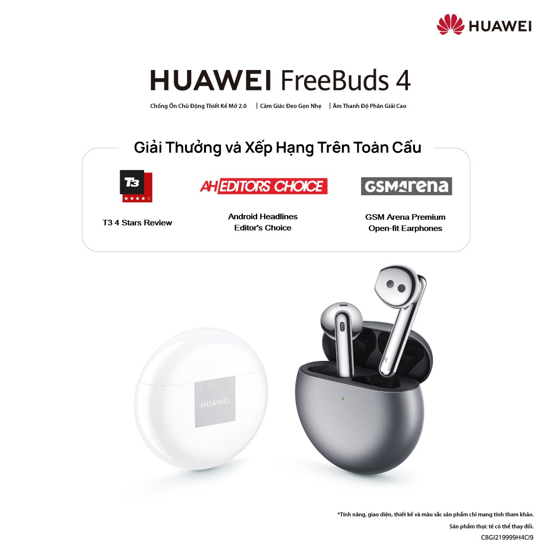 Tai Nghe Bluetooth HUAWEI FreeBuds 4 | Chống Ồn Chủ Động Thiết Kế Mở 2.0 | Thiết Kế Gọn Nhẹ | Âm Thanh Độ Phân Giải Cao | Hàng Chính Hãng