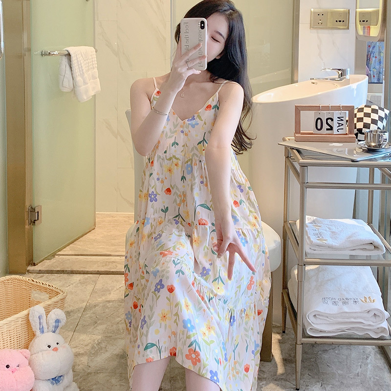 Váy 2 dây cho nữ mặc nhà vải lanh mềm mát, dáng xòe, nhiều họa tiết, freesize từ 45 đến 75 kg