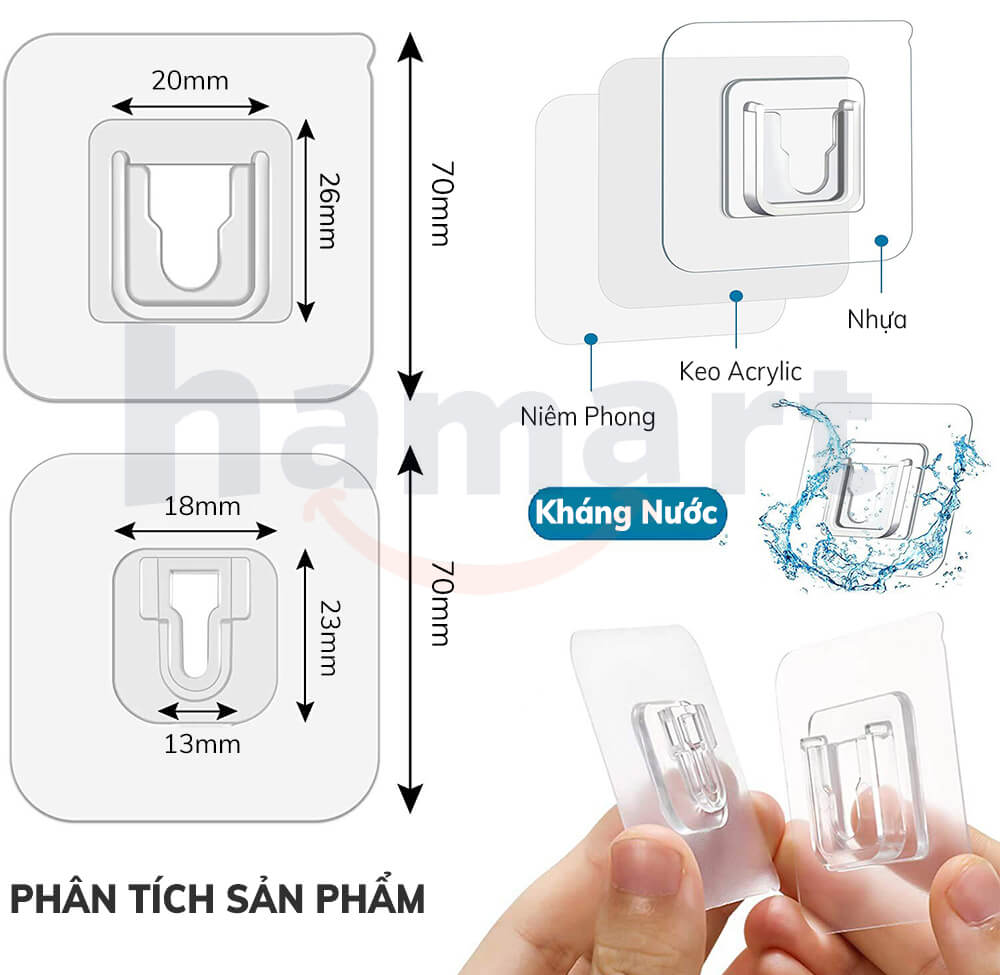 Bộ 2 Miếng Dán Tường Treo Đồ Đa Năng 7x7 Dạng Gài Treo Tranh Ảnh Treo Ổ Điện Wifi Siêu Dính Tường