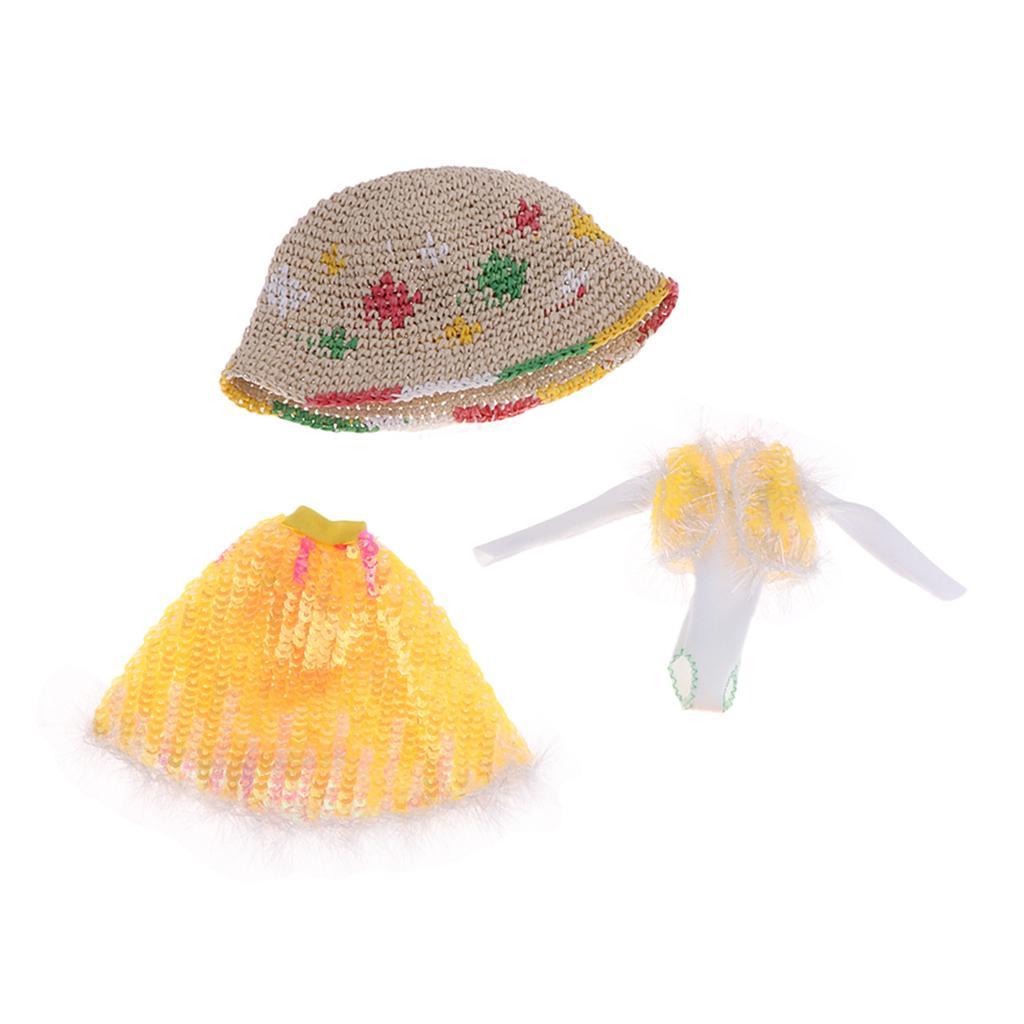 Fashion Doll Dress Top Jumpsuit Hat Set for Blythe Dolls Dress up 12inch Doll Accessory
