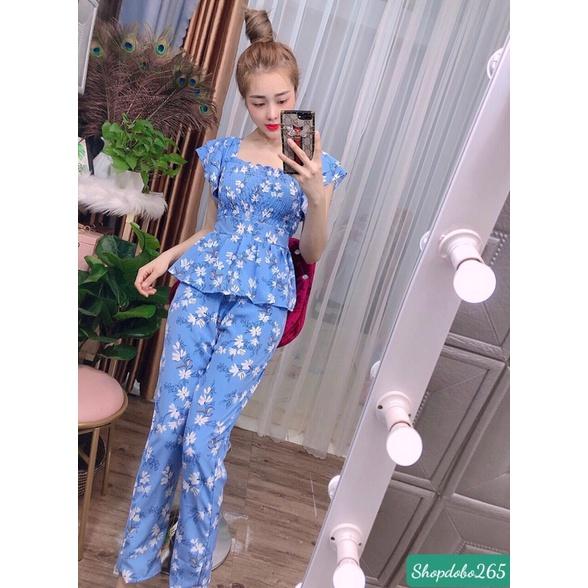 Đồ bộ nữ mặc nhà vải lụa hoa nhí siêu cute size 45-57kg.