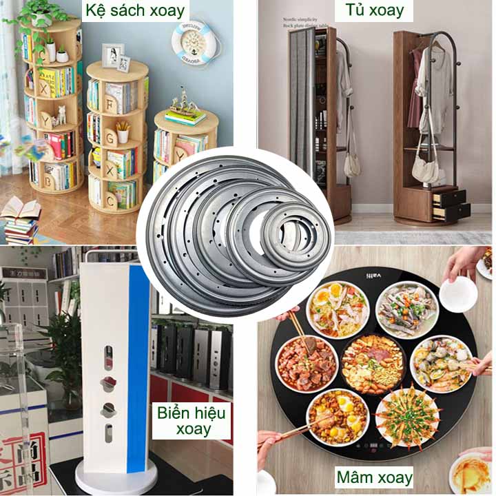 01 Mâm xoay 360 độ dùng cho kệ sách, bàn xoay đa năng, bằng thép mạ chống gỉ có bi (D13.9-D35cm tùy chọn)