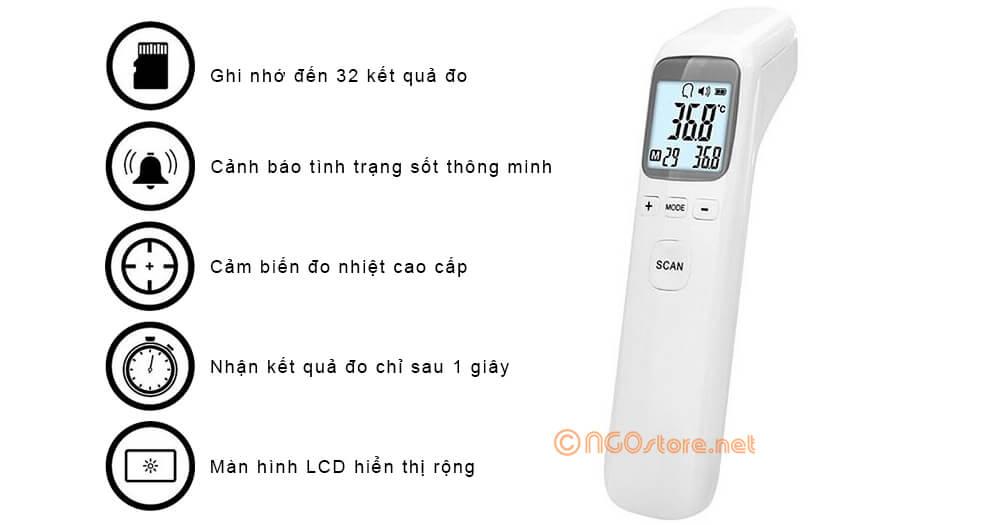 Nhiệt Kế Hồng Ngoại - Nhiệt Kế Điện Tử Đo Tai Trán Đa Năng Chuẩn Infrared Ck-T1803, Đo Nhiệt Độ Chuẩn Xác Qua Tai Trán - Hàng Chất Lượng