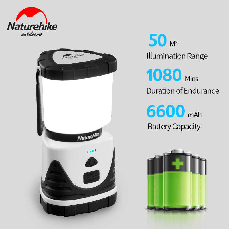 Đồ cắm trại Đèn kiêm sạc dự phòng Naturehike NH19Y002-B 6600 mAh gọn nhẹ tay cầm tiện lợi du lịch dã ngoại A023